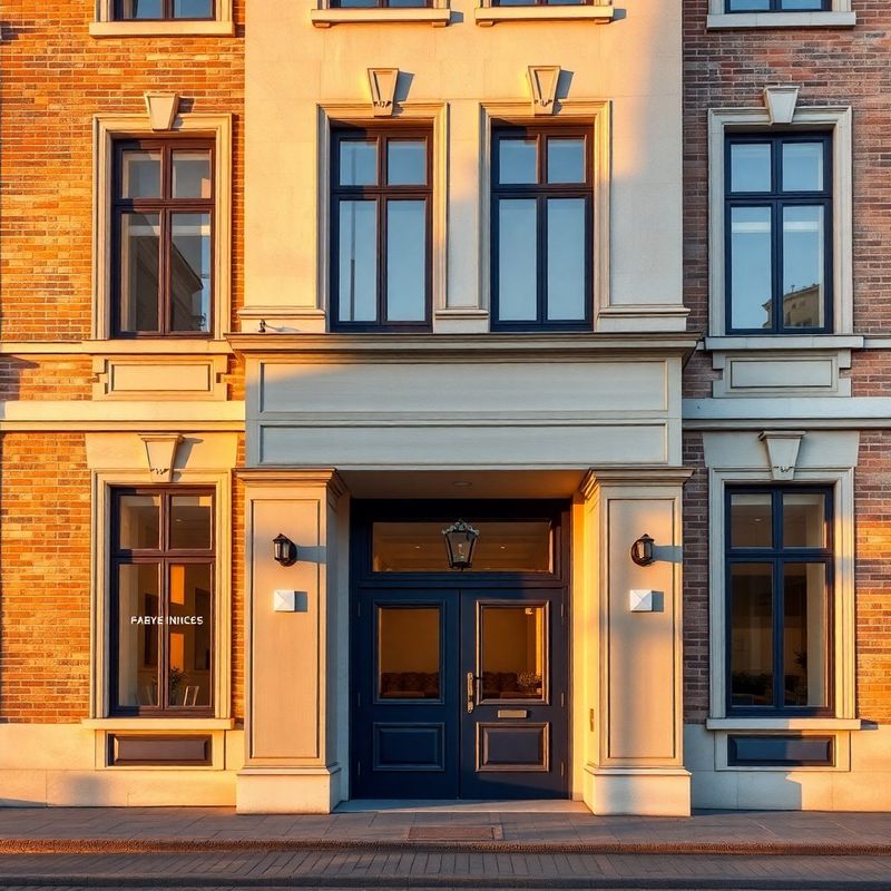 Fasada klasycznej lubelskiej kamienicy z detalami z wapienia i indygo-niebieskimi drzwiami w świetle złotej godziny